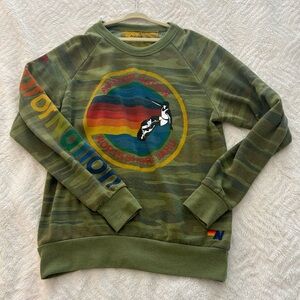 Aviator Nation Women’s Olive Green Retro Wave Crew Sweatshirt